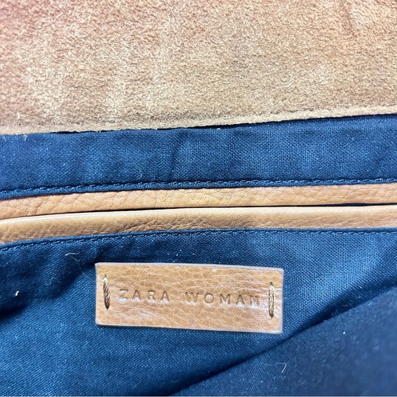 Zara Woman Genuine Leather Tan Crossbody Flap Bag Toggle Closure Boho Chic - Picture 5 of 11